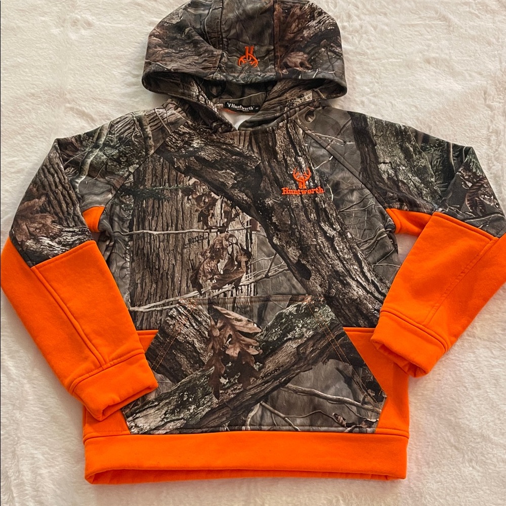 Huntworth Legendary Whitetails Kids Camo Hoodie with Orange Highlights SZ M